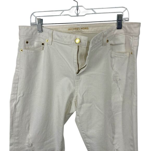 M Michael Kors Dillon Relaxed Ankle Jeans Women size 10 White Destressed Denim - Picture 10 of 14